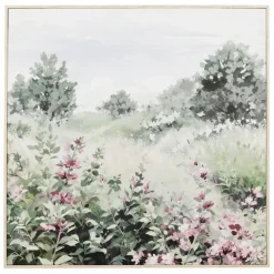 Tableau campagne en toile vert et rose 80x80cm