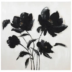 Tableau fleurs en toile et pin noir et doré 100x100cm - Fleurs