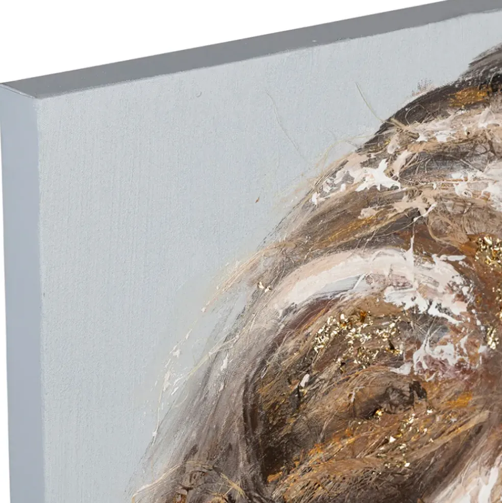 Tableau lion en toile et pin beige 90x120cm - Animal