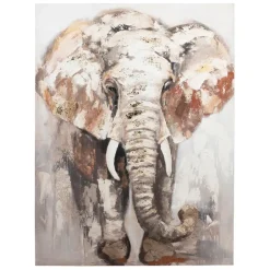 Tableau éléphant en toile et pin beige 90x120cm - Animal
