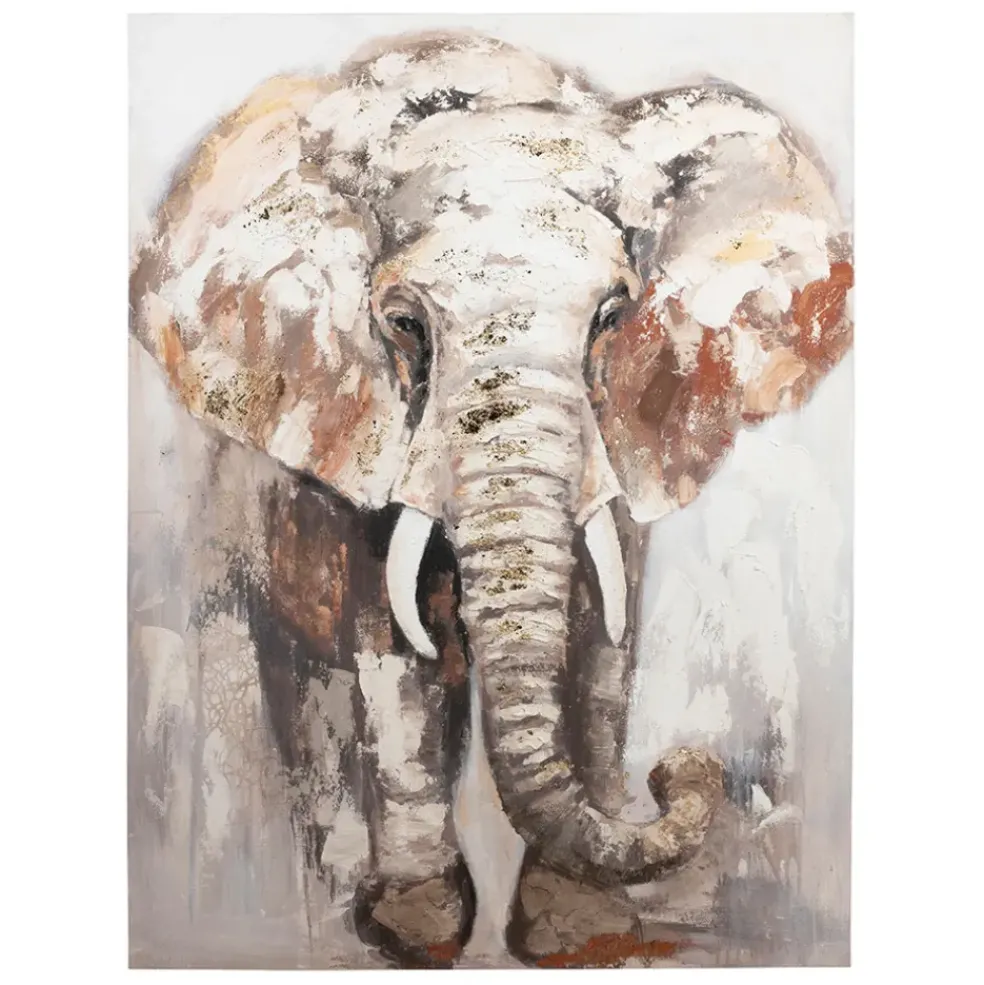 Tableau éléphant en toile et pin beige 90x120cm - Animal