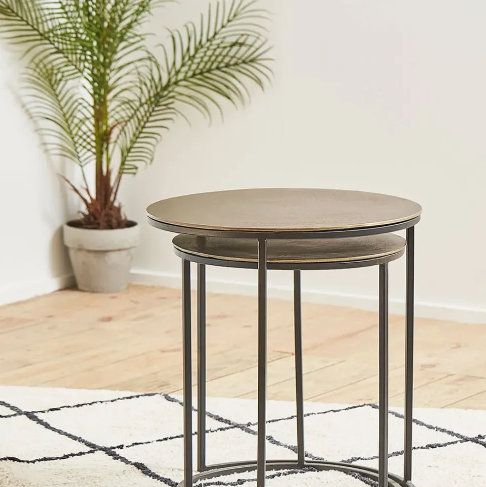 Tables d'appoint gigogne (x2) en fer doré - Felia