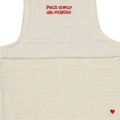 Tablier enfant en coton écru et rouge - Famille