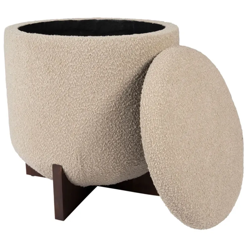 Tabouret coffre en tissu et pin beige - Alpinia