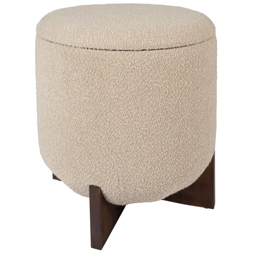 Tabouret coffre en tissu et pin beige - Alpinia