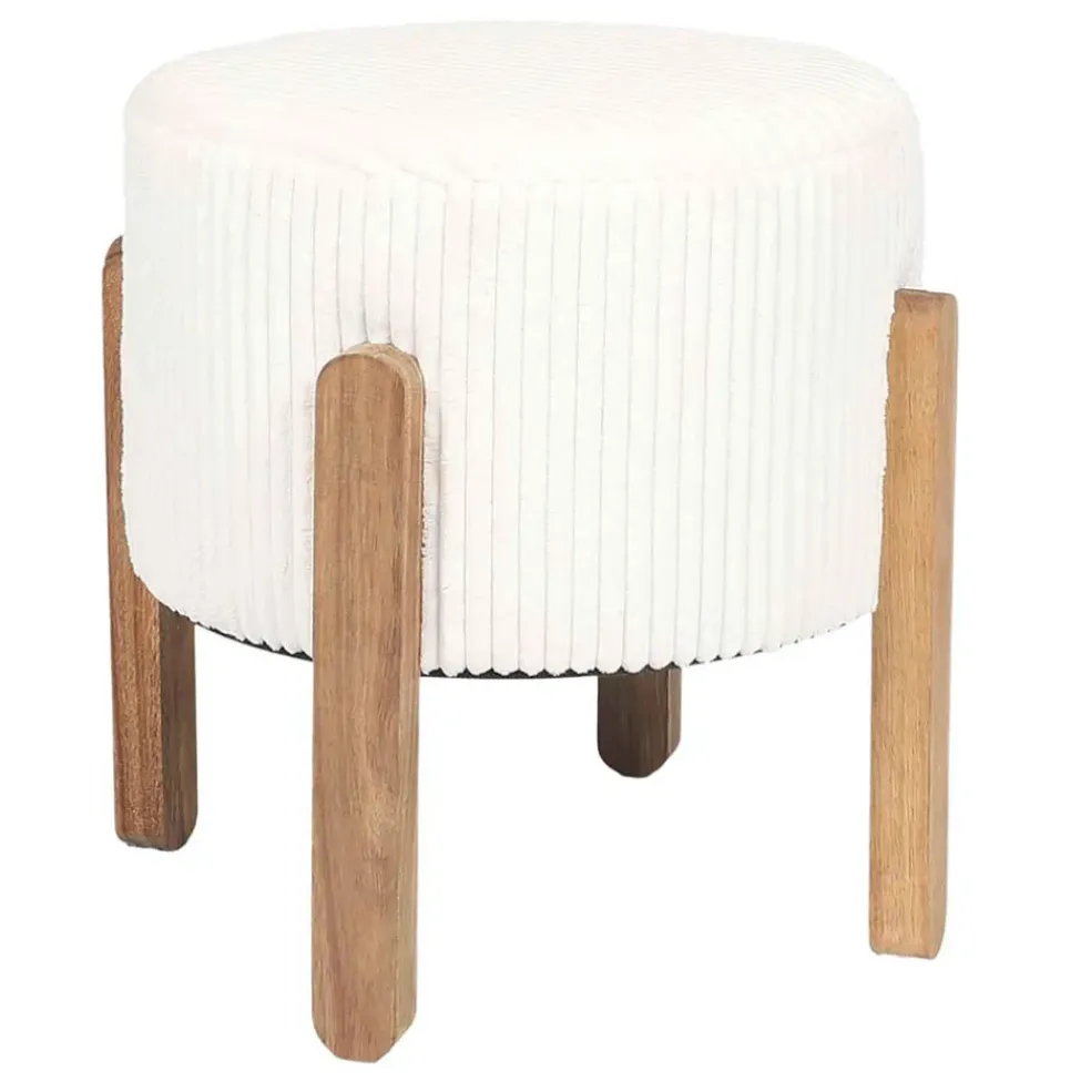 Tabouret en tissu côtelé beige et bois d'acacia - Scarlett