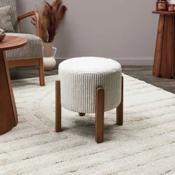Tabouret en tissu côtelé beige et bois d'acacia - Scarlett