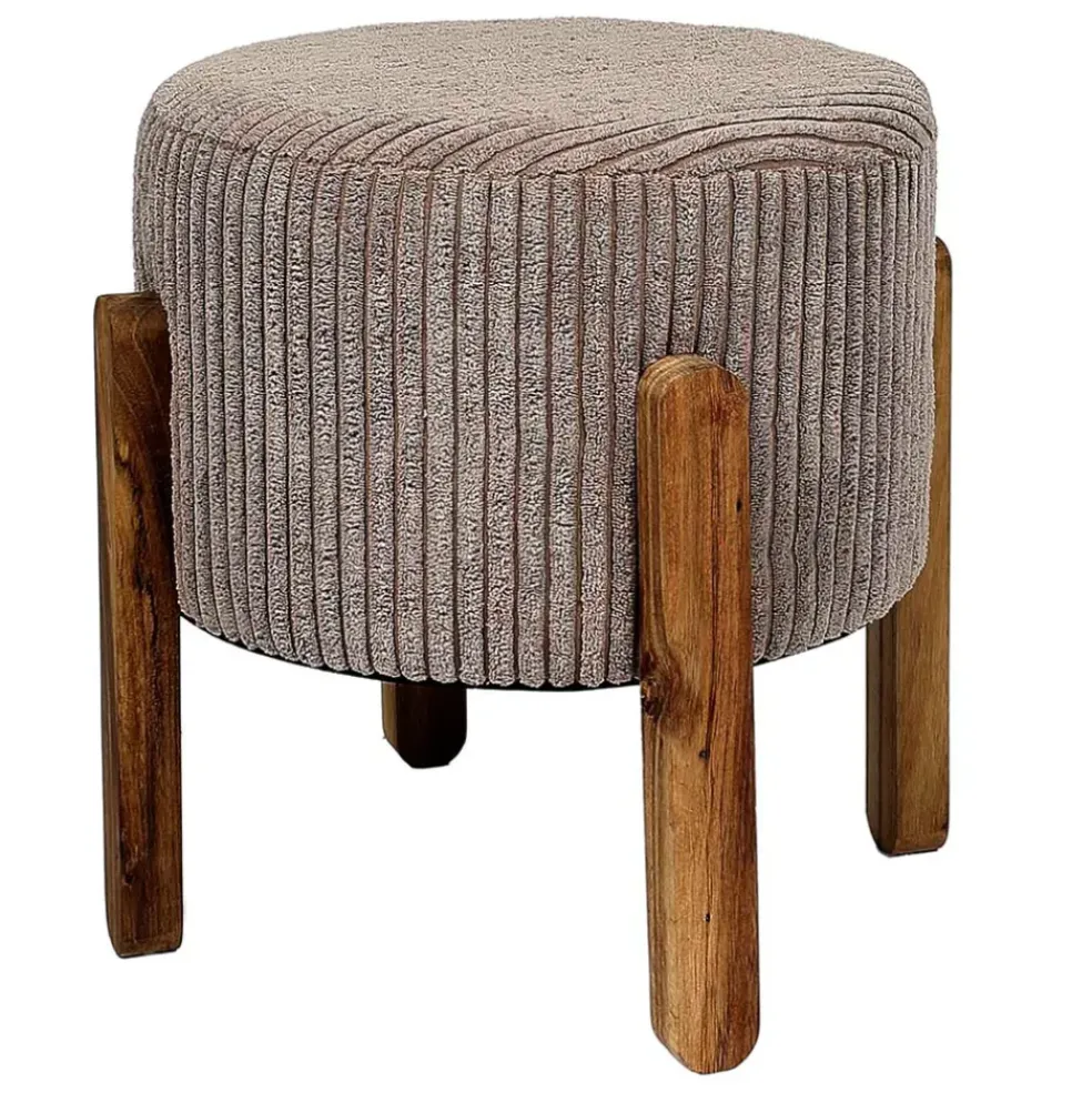 Tabouret en tissu côtelé taupe et bois d'acacia - Scarlett