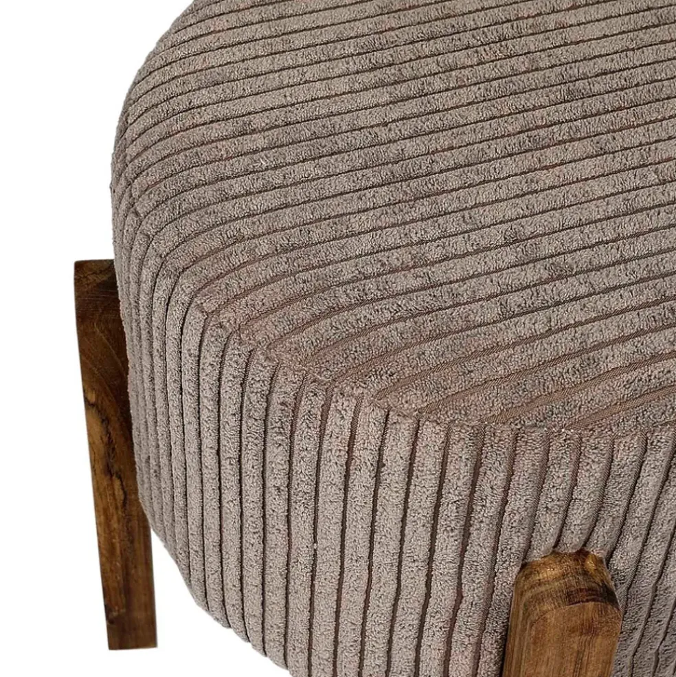 Tabouret en tissu côtelé taupe et bois d'acacia - Scarlett