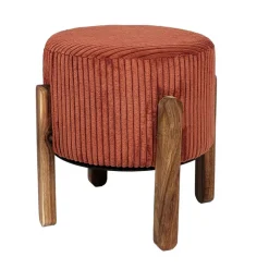 Tabouret en tissu côtelé terracotta et bois d'acacia - Scarlett