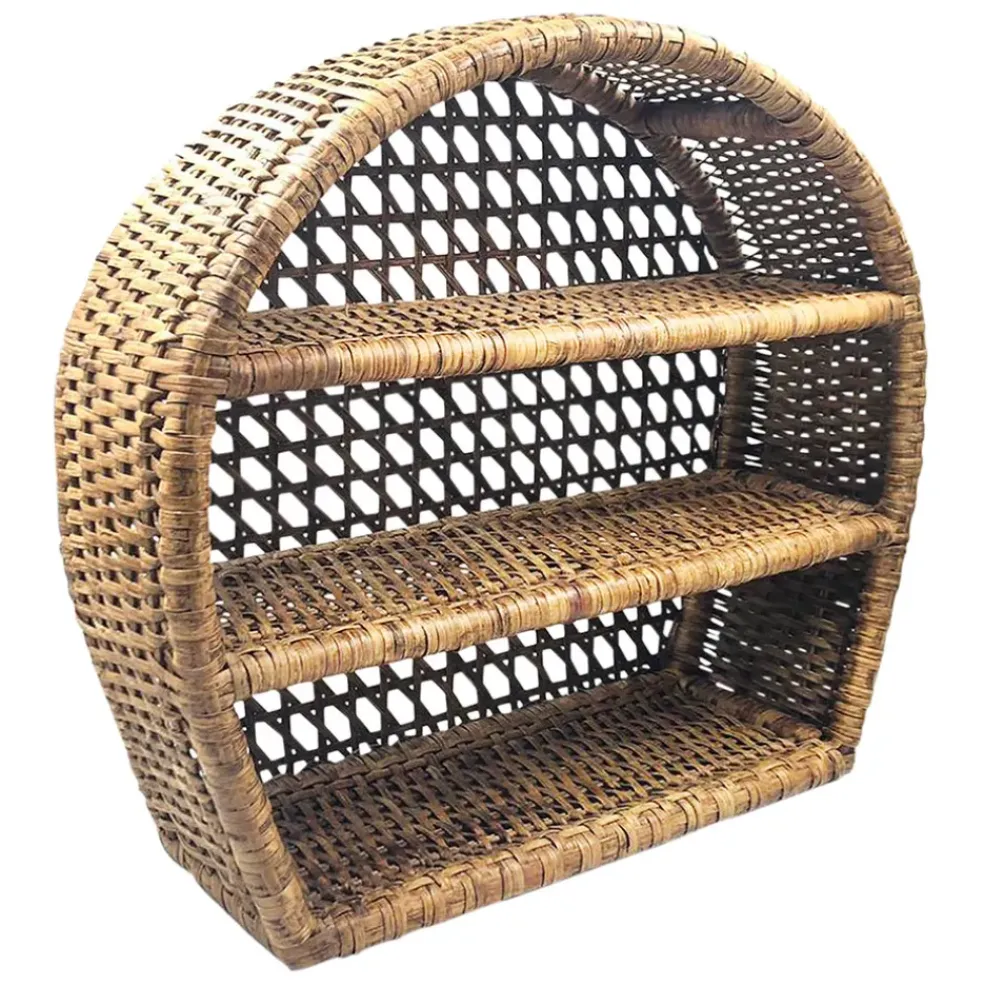 Étagère murale 3 niveaux en rotin brun h41cm - Ednna