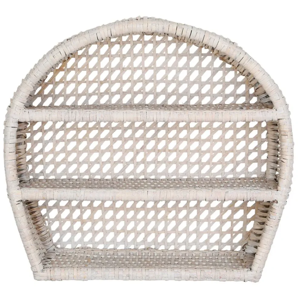Étagère murale 3 niveaux en rotin blanchi h41cm - Ednna
