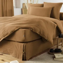 Taie d'oreiller camel en gaze de coton 50x70cm - Gaia