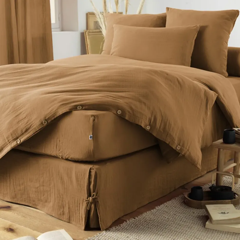 Taie d'oreiller camel en gaze de coton 50x70cm - Gaia