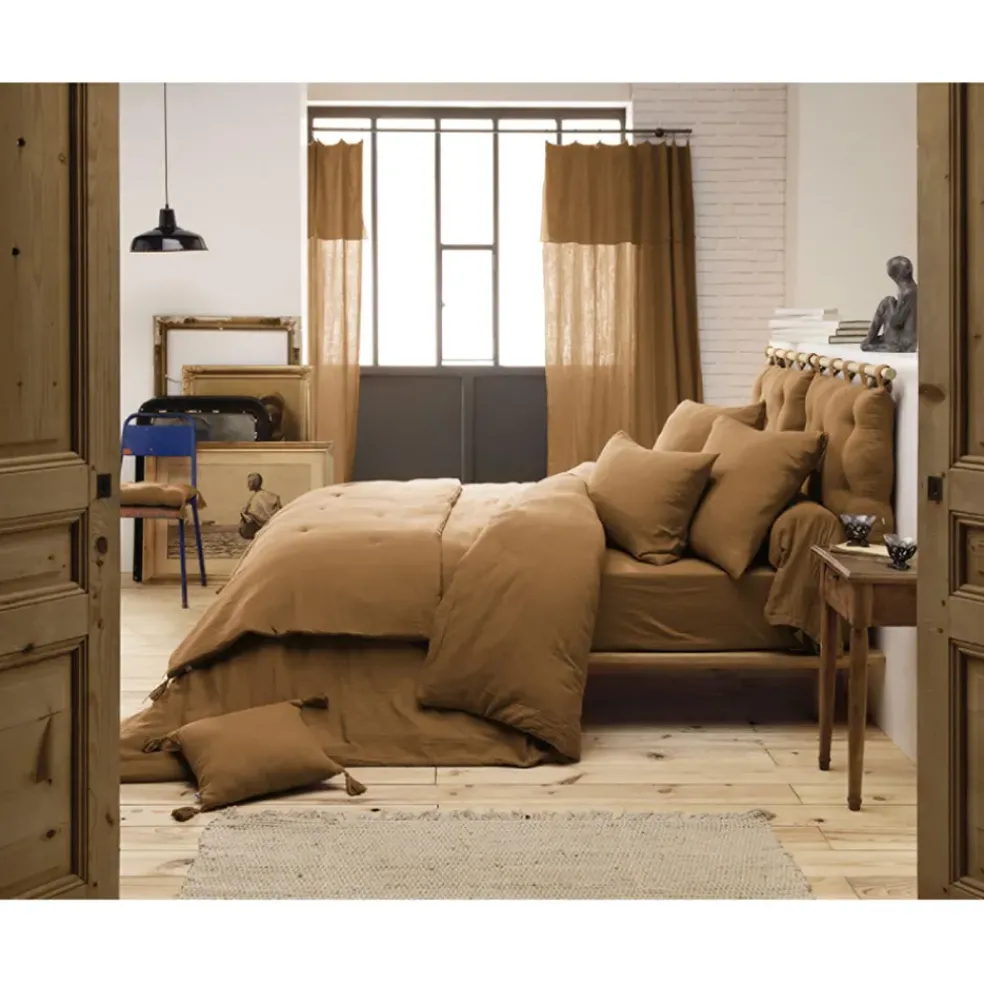 Taie d'oreiller camel en gaze de coton 50x70cm - Gaia