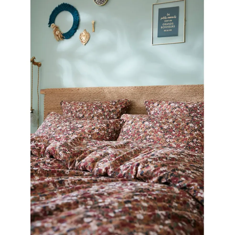 Taie d'oreiller en gaze de coton imprimée camel 50x70cm - Capucine