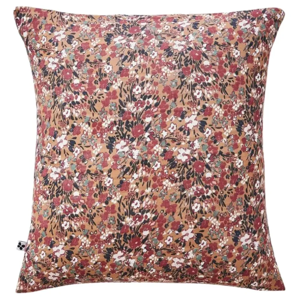 Taie d'oreiller en gaze de coton imprimée camel 60x60cm - Capucine