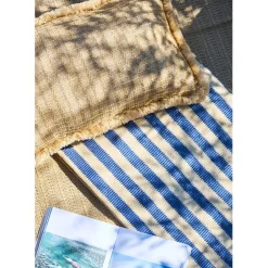 Tapis de plage en tissu rayé indigo et naturel 180x120cm - Medi