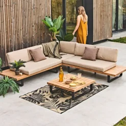 Tapis extérieur noir et naturel 120x180cm - Fleuri