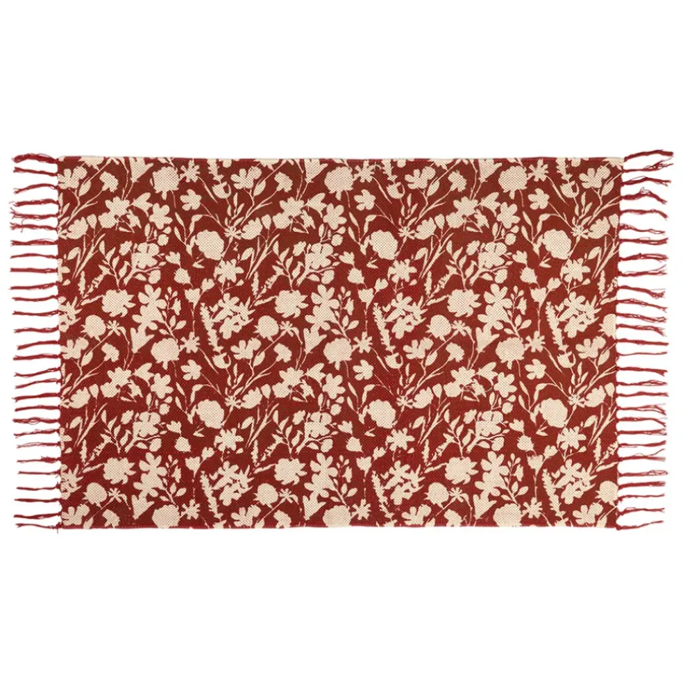 Tapis floral en coton rouge 120x80cm