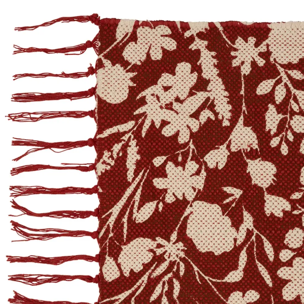 Tapis floral en coton rouge 120x80cm