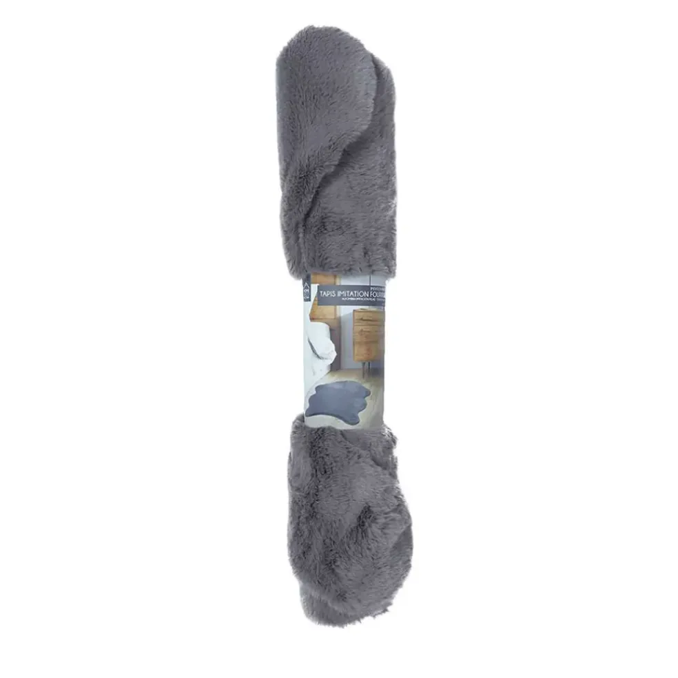 Tapis imitation fourrure poil fin gris 60x90cm
