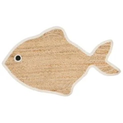 Tapis poisson en jute naturel et blanc 100x65cm - Eté A La Mer