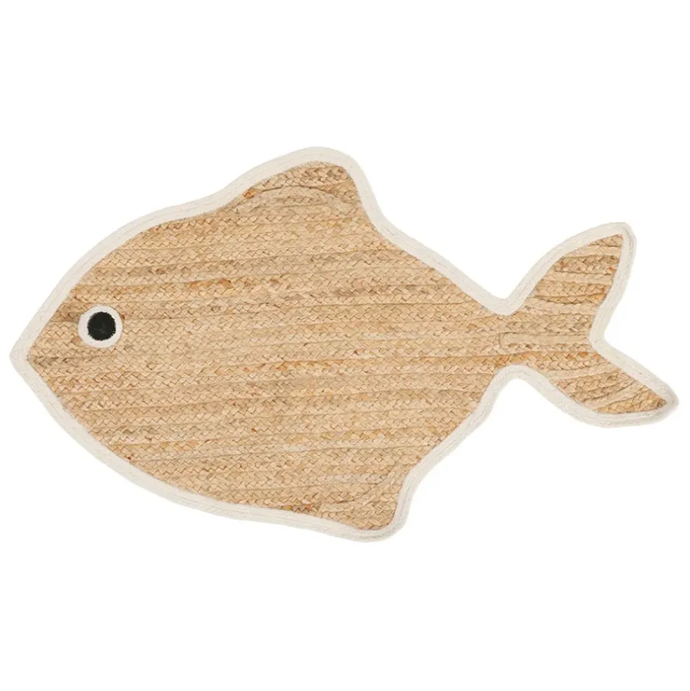 Tapis poisson en jute naturel et blanc 100x65cm - Eté A La Mer