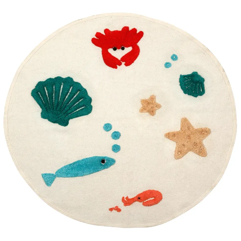 Tapis rond en coton tufté multicolore d92cm - Océan
