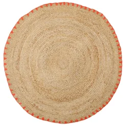Tapis rond en jute et coton naturel et orange d100cm - Seguia