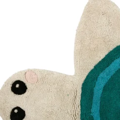 Tapis tortue en coton tufté écru et bleu 92x65cm