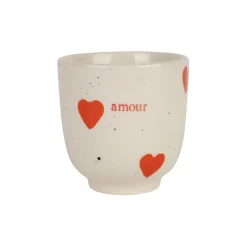 Tasse à café amour en grès blanc et rouge 15cl