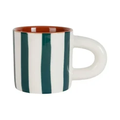 Tasse à café en grès rayée émeraude et blanc 17cl - Alaria