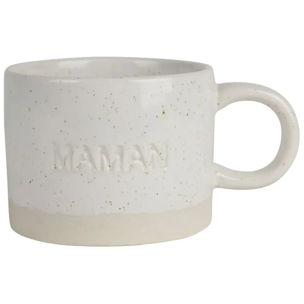 Tasse à thé maman en grès écru moucheté 30cl
