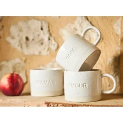 Tasse à thé maman en grès écru moucheté 30cl