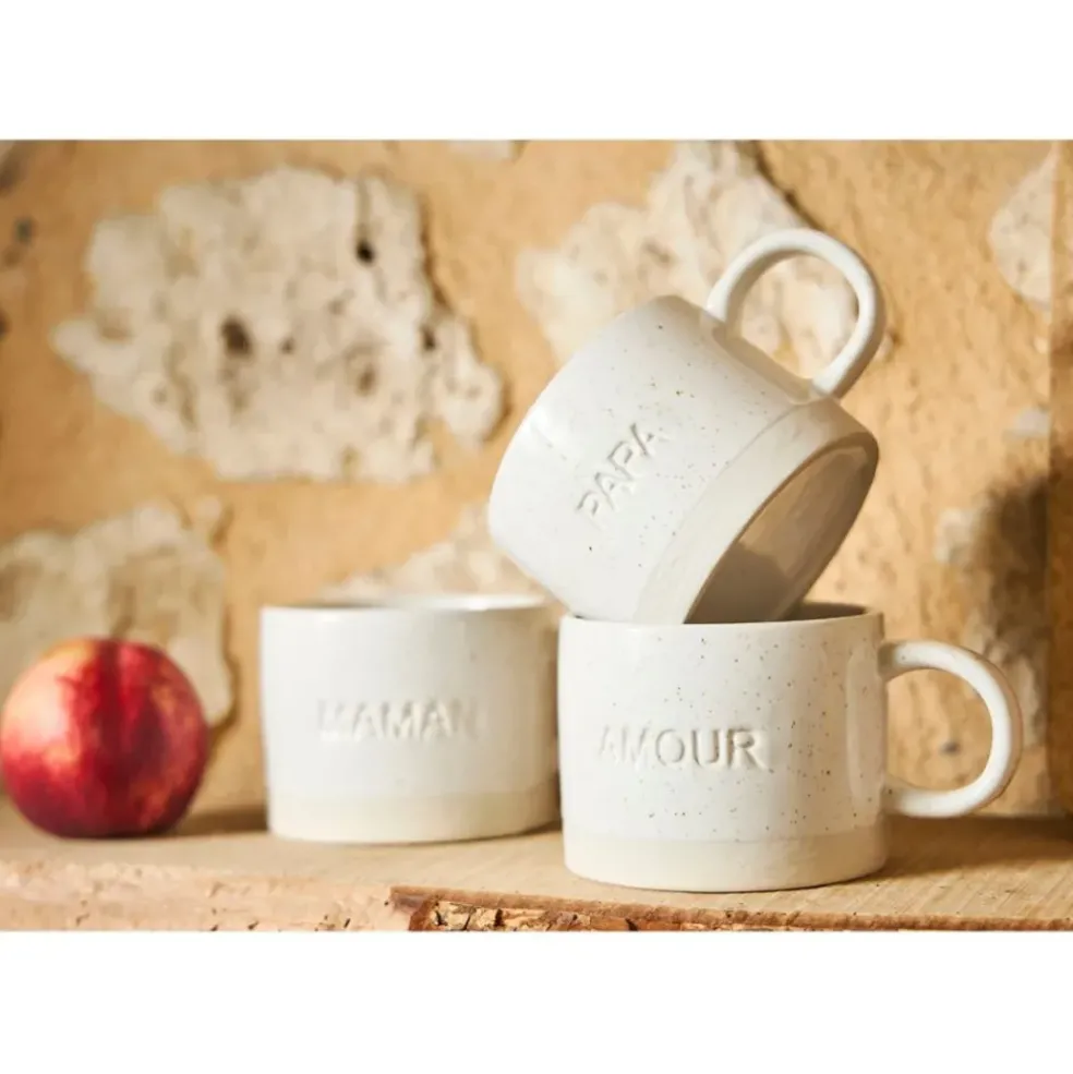 Tasse à thé papa en grès écru moucheté 30cl