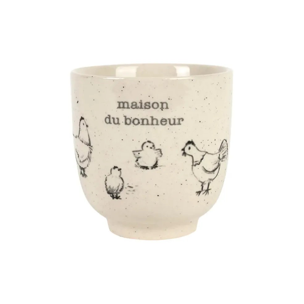 Tasse Bonheur en grès blanc moucheté 15cl - La Ferme