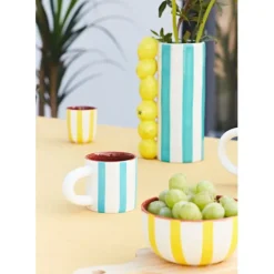 Tasse en grès rayée jaune et blanc 10cl - Alaria