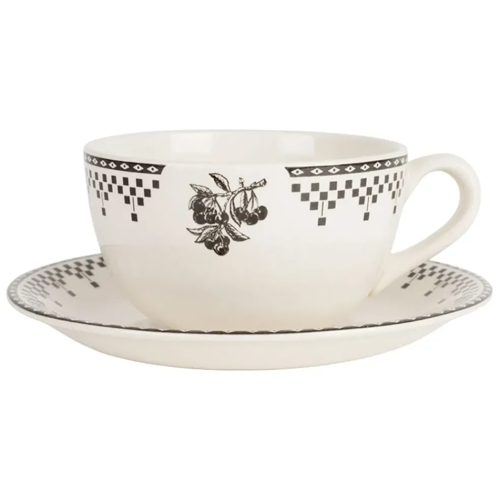 Tasse et sous tasse en faïence anthracite 50cl - Damier