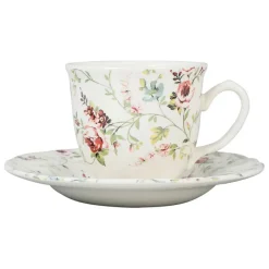 Tasse et sous-tasse en faïence multicolore - p'tites fleurs