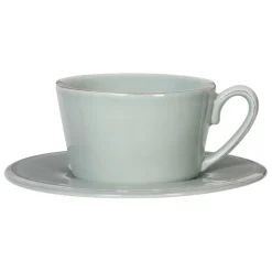 Tasse et sous-tasse en faïence vert d'eau - constance