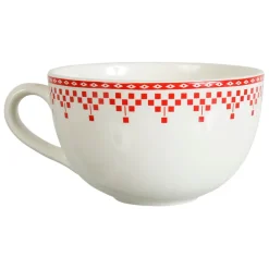 Tasse et sous-tasse en faïence damier rouge - campagne