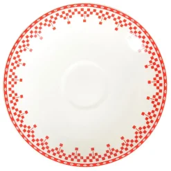 Tasse et sous-tasse en faïence damier rouge - campagne