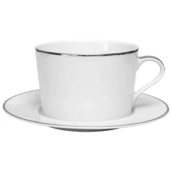 Tasse et sous-tasse en porcelaine blanc et platine - ginger