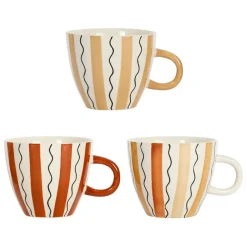 Tasses à déjeuner x3 rayés terracotta 60cl en grès - madeira