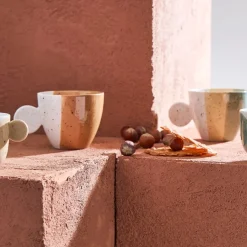 Tasses à thé x2 en grès sauge et nude moucheté 30cl - Aurore
