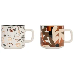 Tasses à thé x2 visage beige et brun 37.5cl en grès - terre brulée