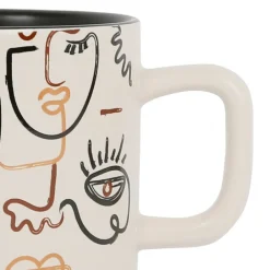 Tasses à thé x2 visage beige et brun 37.5cl en grès - terre brulée