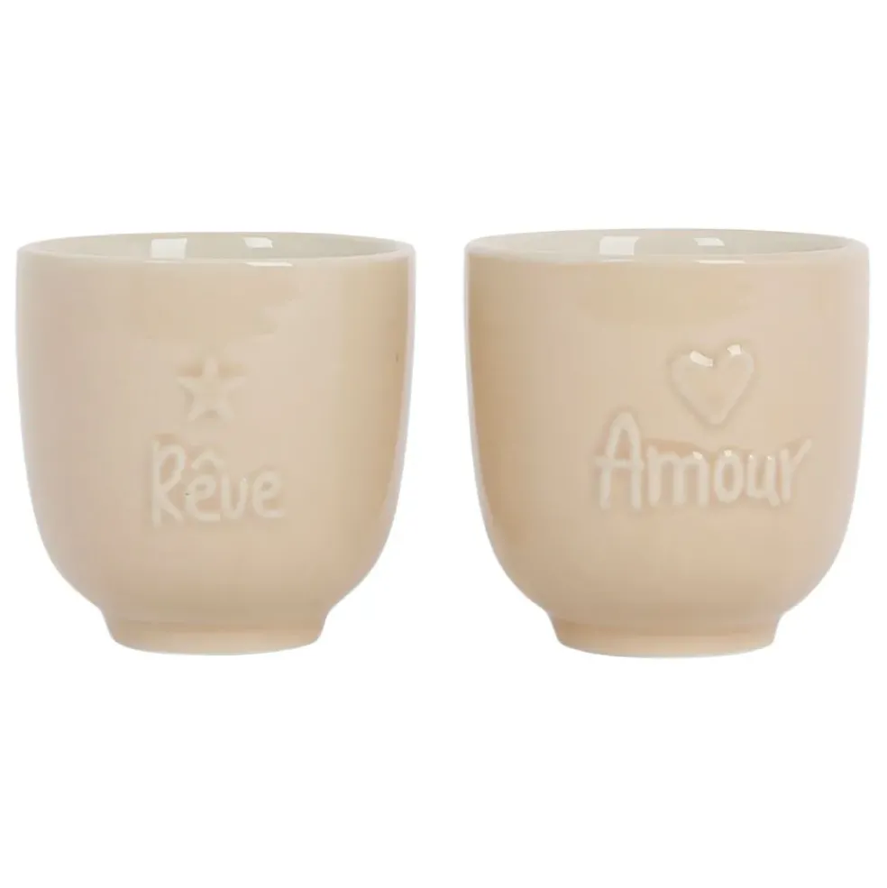 Tasses x2 beige 15cl en grès - famille