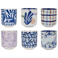 Tasses x6 bleu et parme 10cl en porcelaine - funny